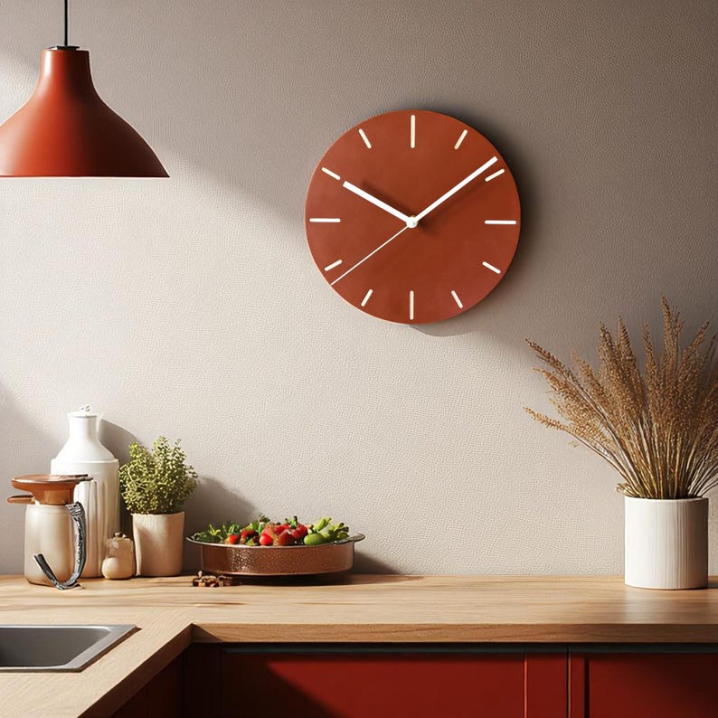 Moderne Wanduhr in Erdtönen LINEA NOVA – Lautlose Designer Uhr für ruhige Wohnräume im Japandi Stil bild 5