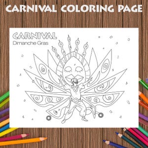 Dimanche Gras, Trinidad Carnival -  Coloring Page - Digital Download, Printable Caribbean Art, Carnival King