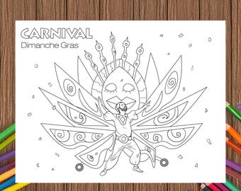 Dimanche Gras, Trinidad Carnival -  Coloring Page - Digital Download, Printable Caribbean Art, Carnival King
