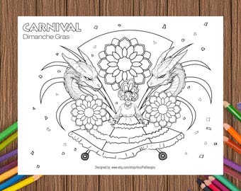 Dimanche Gras, Trinidad Carnival Queen -  Coloring Page - Digital Download, Printable Caribbean Art