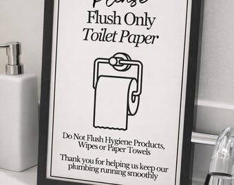 Minimalist Toilet Paper Flush Sign, Airbnb Rental Bathroom Decor (Digital Download)