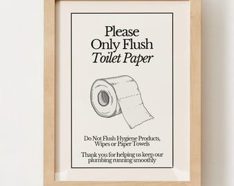 Minimalist Toilet Paper Flush Sign, Airbnb Rental Bathroom Decor (Digital Download)