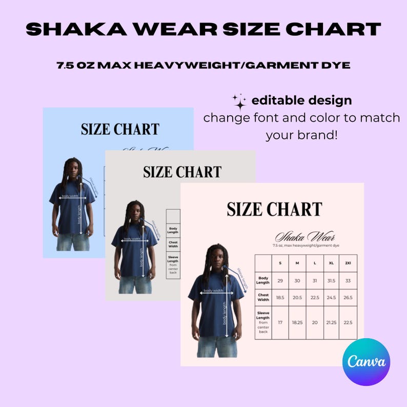 Shaka Wear Size Chart, 7.5oz Max Heavyweight Short Sleeve Etsy