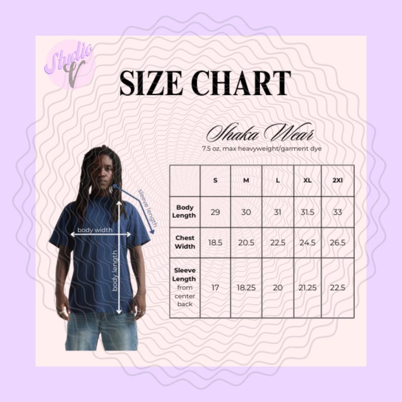 Shaka Wear Size Chart, 7.5oz Max Heavyweight Short Sleeve Etsy