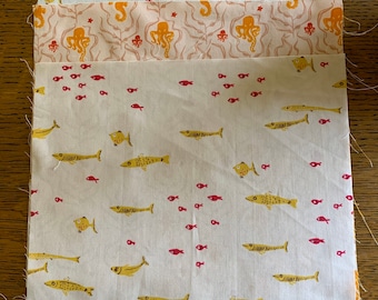 OOP RARE Heather Ross Mendocino coordinated 2 ounce 10” squares and selvage edge strips pack mermaids