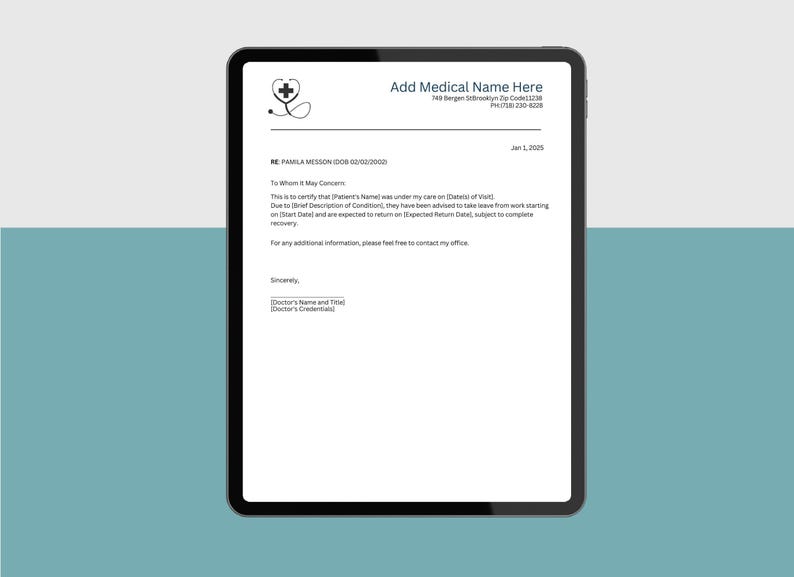 Editable Return to Work Excuse Note, Dr Excuse Notes, Signature ...