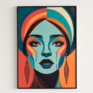 Modern Abstract Woman Art Print, Colorful Female Figure Painting, Contemporary Feminine Wall Art, Vibrant People Artwork | Digital Download