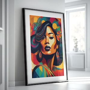 Modern Abstract Woman Art Print, Colorful Female Figure Painting, Contemporary Feminine Wall Art, Vibrant People Artwork | Digital Download