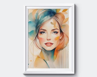 Watercolor Woman Portrait: Boho Fashion Illustration Art (Digital Download)