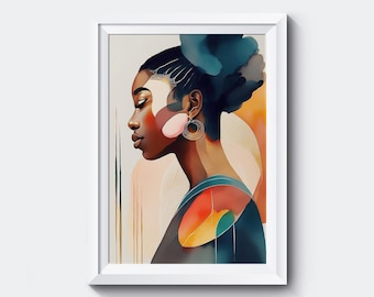 Watercolor Woman Portrait: Elegant Boho Fashion Art Print (Digital Download)