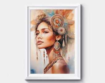 Watercolor Woman Portrait: Elegant Boho Fashion Art Print (Digital Download)