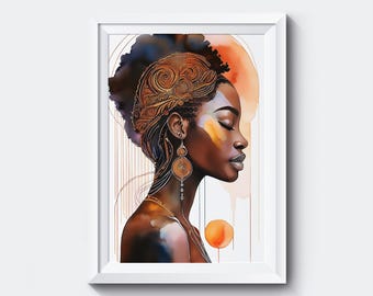 Watercolor Woman Portrait Art Print: Boho Fashion Illustration (Digital Download)