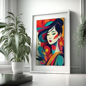 Modern Abstract Woman Art Print, Colorful Female Figure Painting, Contemporary Feminine Wall Art, Vibrant People Artwork | Digital Download