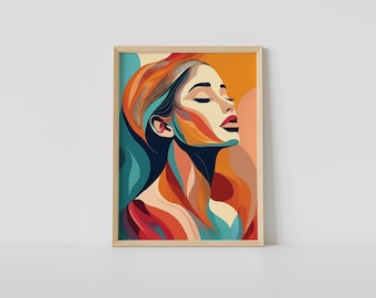 Abstract Woman Art Print, Colorful Feminine Figure, Bold Contemporary Wall Decor (Digital Download)