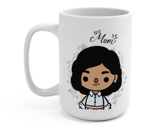 Aangepaste mok moederportret in Toca Boca-stijl – gepersonaliseerd koffiekopje