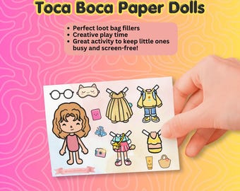 Op Toca Boca geïnspireerde papieren poppen, knutselset, schermvrij reisspeelgoed (digitale download)