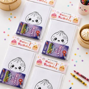 Personalisierte Dim-Sum-Malvorlagen als Gastgeschenke | Kawaii Dim Sum Aktivitätsset (8 Glitzerstifte)