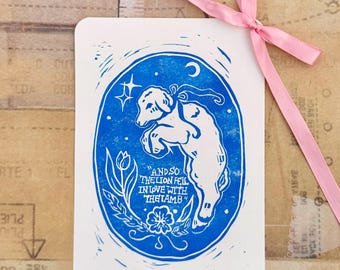 Twilight Linocut Print - The Lion and the Lamb Original Print
