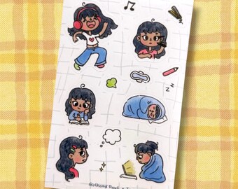Girlhood Days Sticker Sheet - Relatable Asian Girl Mini Journaling Stickers 2”x3”