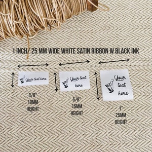 Set of 100 White Satin Fabric Labels 1 inch or 25mm Custom Black ink PRECUT with your design image 1