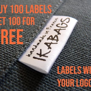 Satin Fabric Labels BOGO SALE 100100 free Custom Clothing Labels with your Logo PRECUT image 1