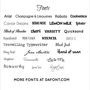 May include: A list of fonts in various styles, including Arial, Bebas Neue, Lemon Milk, and more. The text "MORE FONTS AT DAFONT.COM" is at the bottom of the image.