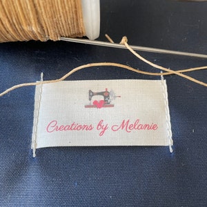 PRECUT Set of Custom Natural Ecru Cotton Sew on or folded Fabric Labels with your Logo NOFRAY image 9