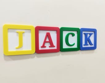 Personalised Toy Style Room Decor, Custom Kids Letters, Nursery Wall Art, Colourful Blocks