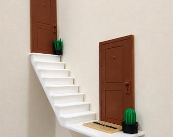 Miniature Door Wall Decor with Floating Stair Shelf