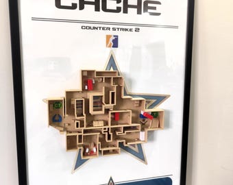 3D Counter-Strike Cache Map Wall Art, Hand-Painted CS2 Gaming Decor (30x40cm)