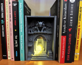 Lighted Gothic Dungeon Book Nook – Dark Academia Bookshelf Decor