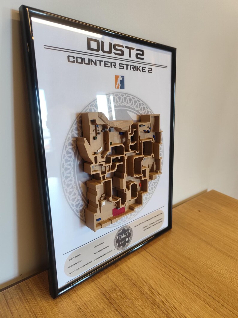 This listing image emphasizes the craftsmanship and design of the Dust2 map miniature. Whether displayed at home or in an office, it’s a standout piece that will impress any visitor.