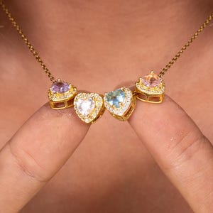 Personalized Heart Birthstone Gold Necklace, Multi 1-6 Family Birthstone Silver Necklace, Birthday Gift for Mom Grandma, Bridesmaid gifts