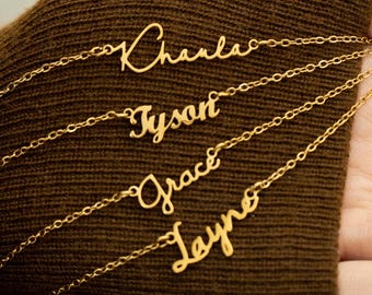 Custom Name Necklace, 18K Gold Plated Personalized Jewelry, Signature Name Necklace, Anniversary Gift, Bridesmaid Gift,   Unique Gift Idea