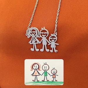 Kid Drawing Memorial Necklace, Custom Child Artwork Necklace for Mom, Kid Art Mom Gift, Grandma Gift, Mother Necklace, Birthday Gift for Her