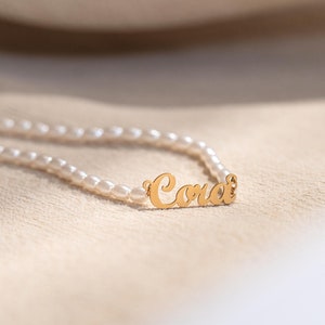 Freshwater Pearl Name Necklace, Minimalist Pearl Necklace, Bridesmaid Necklace, Daily Pearl Necklace, Bridesmaid Gift, Birthday Gift for Her