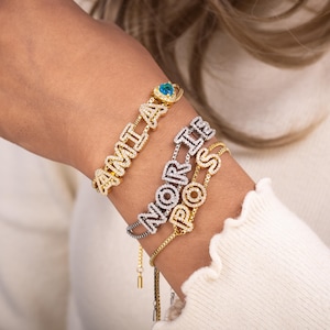 Omas kundenspezifisches Diamant-Namensarmband • Personalisierte Diamant-Namensmanschette • Zierlicher stapelbarer minimalistischer Schmuck für Sie • Brautjungfer Geschenk