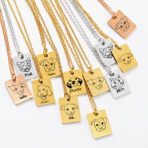 Personalized Pet Portrait Necklace, Custom Necklace for Pet Mom, Engraved Dog or Cat Necklace with Photo or Name, Memorial Gift for Dog Mom
