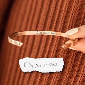 Handwriting Bracelet • Custom Engraved Cuff Bracelet • Personalized Bracelet • Christmas Gift for Her • Handmade Jewelry • Gift for Mom