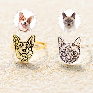Personalized Pet Portrait Ring For Pet Lover, Pet Photo Ring, Engraved Cat Ring, Pet Memorial Jewelry Gift, Pet Remembrance, Gift for Her