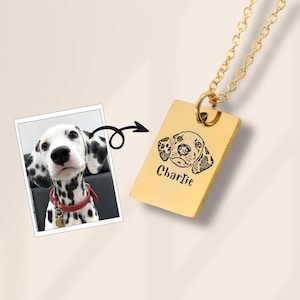 Personalized Pet Portrait Necklace, Custom Necklace for Pet Mom, Engraved Dog or Cat Necklace with Photo or Name, Memorial Gift for Dog Mom