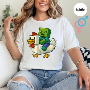 Kip Jockey Unisex Hilarisch Katoenen T-shirt, Gamer Cadeau, Cartoon Grafisch T-shirt V3, Eigenzinnig T-shirt voor Kippenliefhebbers, Minecraft Film T-shirt