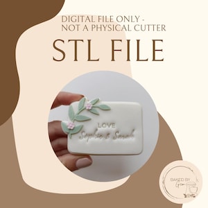 Placa en blanco con cortador de galletas con diseño de follaje y grabador (archivo STL únicamente)