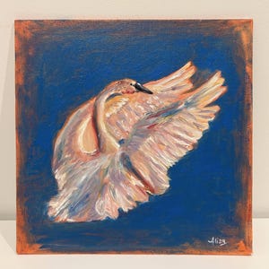 Original Ölgemälde: Schwan: Lebhafte Vogel Kunst, 20x20cm Leinwand