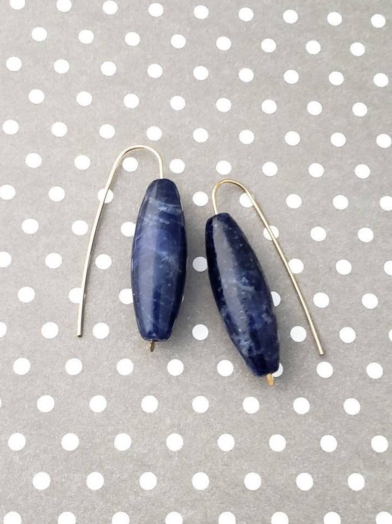 Smooth Barrel on Handmade Hook Shape Hammered Ends Ear Wire Made in 14Kt Gold Filled SODALITE Earrings Wedding Party Gift Birthday Gift