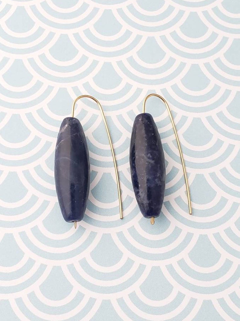 Smooth Barrel on Handmade Hook Shape Hammered Ends Ear Wire Made in 14Kt Gold Filled SODALITE Earrings Wedding Party Gift Birthday Gift