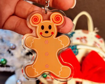 Mickey Mouse Gingerbread Man Christmas Holiday Keychain - Bag Charm