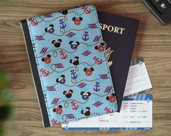 Disney Cruise Passport Cover with Mickey and Minnie Nautical Design, Waterproof Travel Accessory