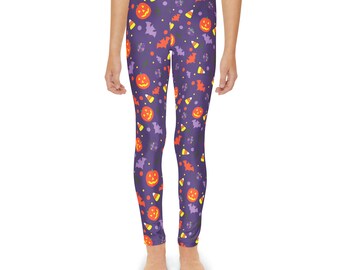 Halloween Things Youth Full-Length Leggings (AOP) - Pumpkins - Bats - Candy Corn