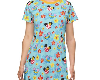 Aloha Adventure! Disney Lilo & Stitch Tropical Hawaiian T-Shirt Dress (AOP)